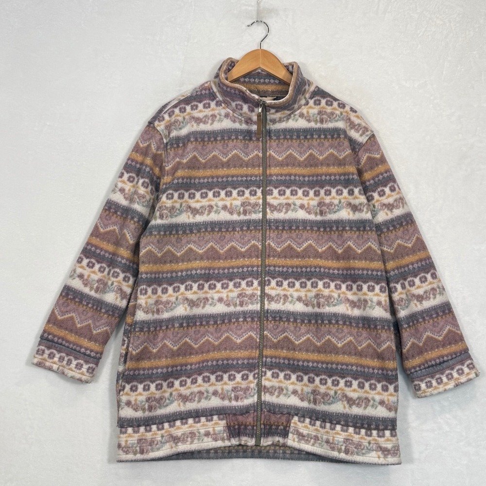 Haband Multicolor Fair Isle Fleece Zip Up Jacket Large